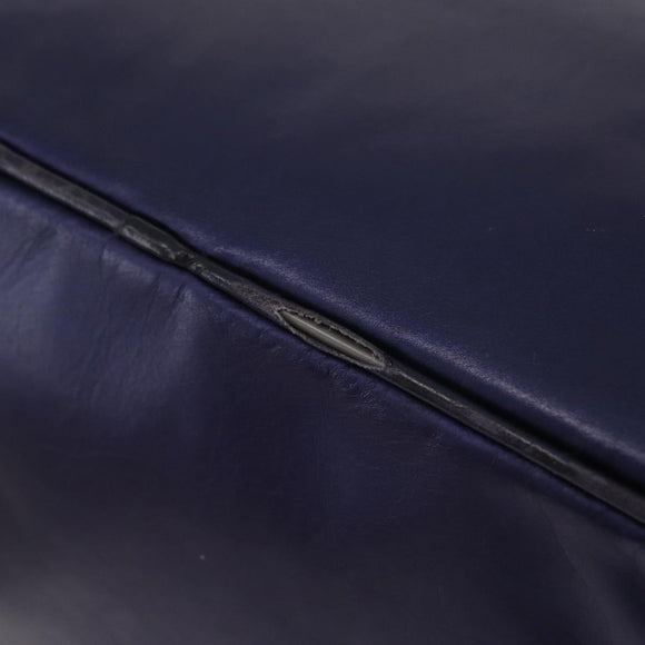 LOEWE Chain Hand Bag Leather Navy Gold Auth 207974