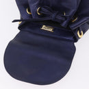 LOEWE Chain Hand Bag Leather Navy Gold Auth 207974-17