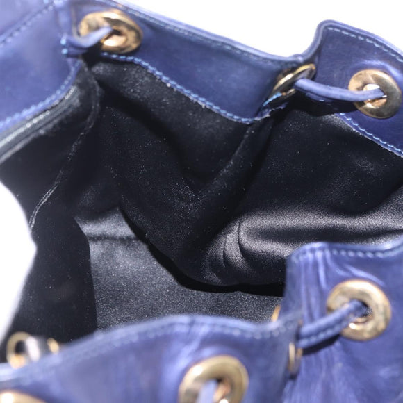LOEWE Chain Hand Bag Leather Navy Gold Auth 207974