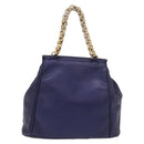 LOEWE Chain Hand Bag Leather Navy Gold Auth 207974-3