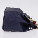 LOEWE Chain Hand Bag Leather Navy Gold Auth 207974-3