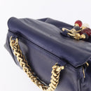 LOEWE Chain Hand Bag Leather Navy Gold Auth 207974-7