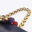 LOEWE Chain Hand Bag Leather Navy Gold Auth 207974-9