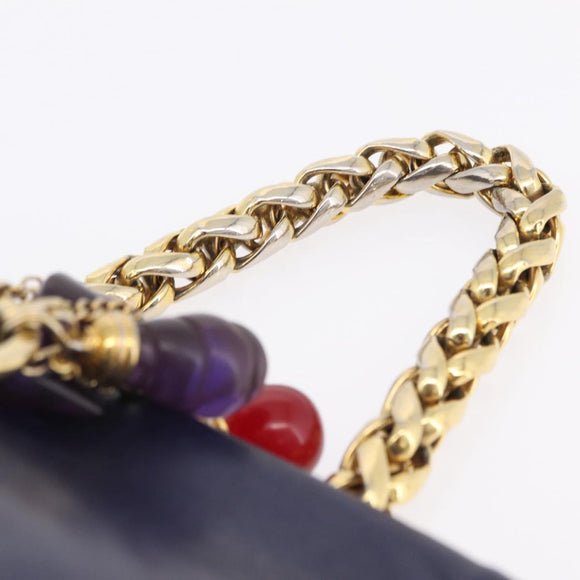 LOEWE Chain Hand Bag Leather Navy Gold Auth 207974