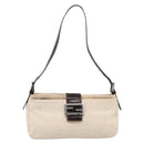 FENDI Zucca Canvas Mamma Baguette Shoulder Bag Ivory Silver Auth 207980A-2