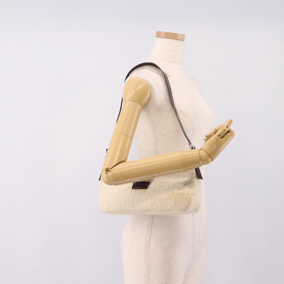 FENDI Zucca Canvas Mamma Baguette Shoulder Bag Ivory Silver Auth 207980A