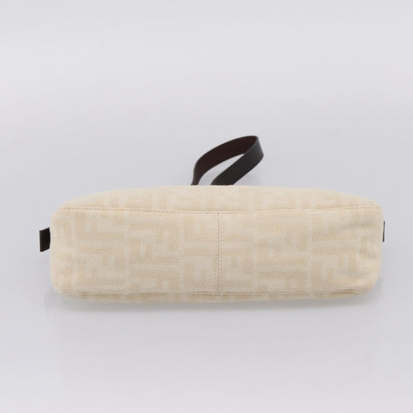 FENDI Zucca Canvas Mamma Baguette Shoulder Bag Ivory Silver Auth 207980A