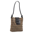 FENDI Zucchino Canvas Mamma Baguette Hand Bag Brown Silver Auth 207982-1