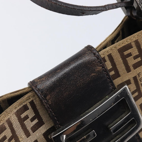 FENDI Zucchino Canvas Mamma Baguette Hand Bag Brown Silver Auth 207982