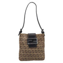 FENDI Zucchino Canvas Mamma Baguette Hand Bag Brown Silver Auth 207982-2