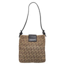 FENDI Zucchino Canvas Mamma Baguette Hand Bag Brown Silver Auth 207982-3