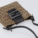 FENDI Zucchino Canvas Mamma Baguette Hand Bag Brown Silver Auth 207982-6