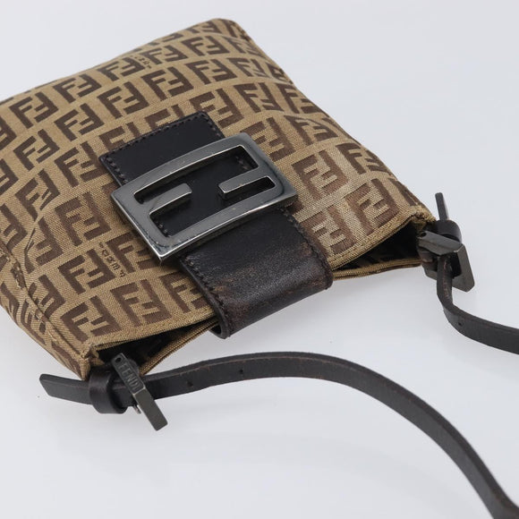 FENDI Zucchino Canvas Mamma Baguette Hand Bag Brown Silver Auth 207982