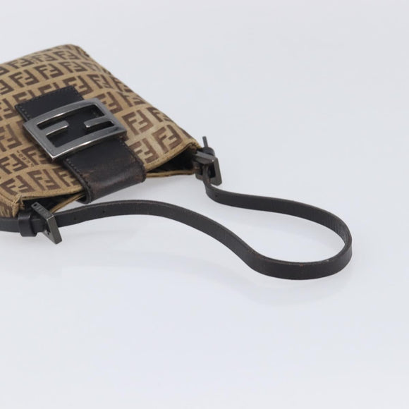 FENDI Zucchino Canvas Mamma Baguette Hand Bag Brown Silver Auth 207982