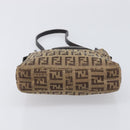 FENDI Zucchino Canvas Mamma Baguette Hand Bag Brown Silver Auth 207982-9