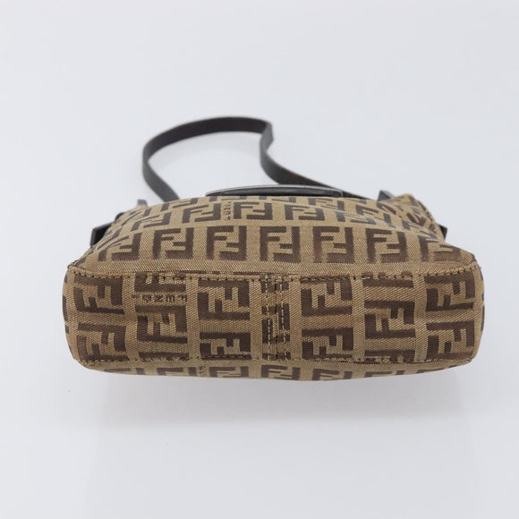 FENDI Zucchino Canvas Mamma Baguette Hand Bag Brown Silver Auth 207982