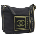 CHANEL Sports Line Shoulder Bag Canvas Black Silver CC Auth 207983-1