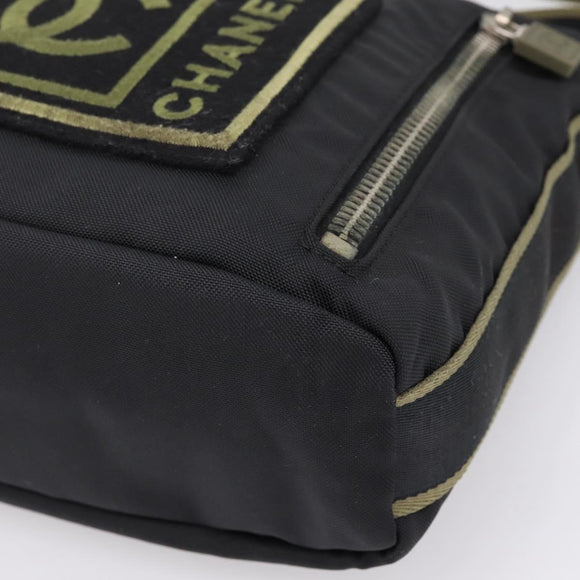 CHANEL Sports Line Shoulder Bag Canvas Black Silver CC Auth 207983