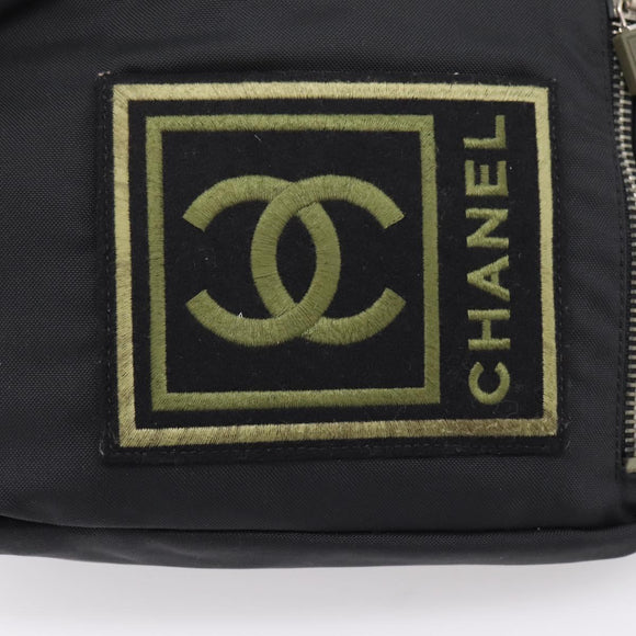 CHANEL Sports Line Shoulder Bag Canvas Black Silver CC Auth 207983