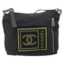 CHANEL Sports Line Shoulder Bag Canvas Black Silver CC Auth 207983-2