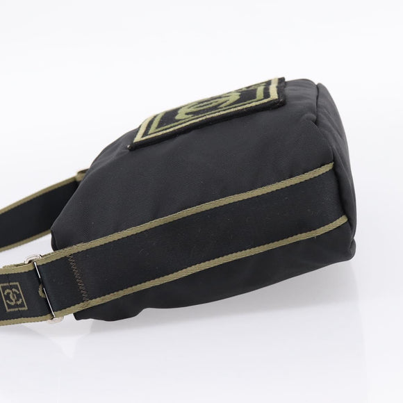 CHANEL Sports Line Shoulder Bag Canvas Black Silver CC Auth 207983