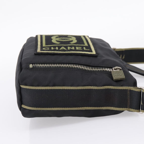 CHANEL Sports Line Shoulder Bag Canvas Black Silver CC Auth 207983