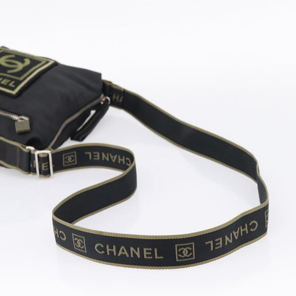 CHANEL Sports Line Shoulder Bag Canvas Black Silver CC Auth 207983