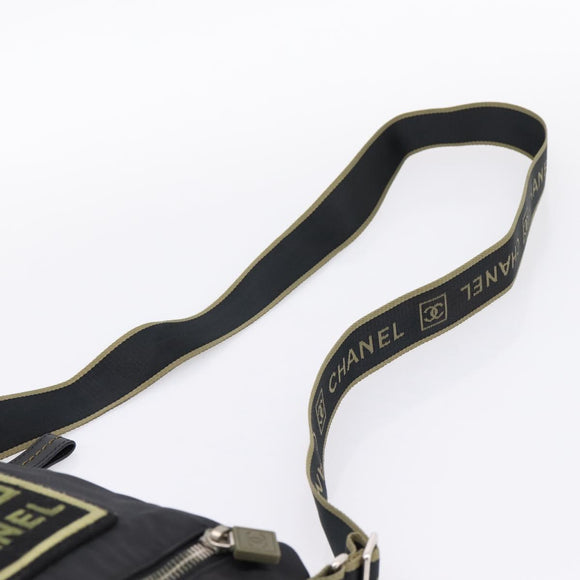 CHANEL Sports Line Shoulder Bag Canvas Black Silver CC Auth 207983