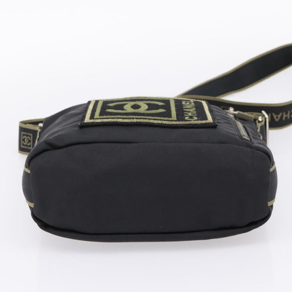 CHANEL Sports Line Shoulder Bag Canvas Black Silver CC Auth 207983