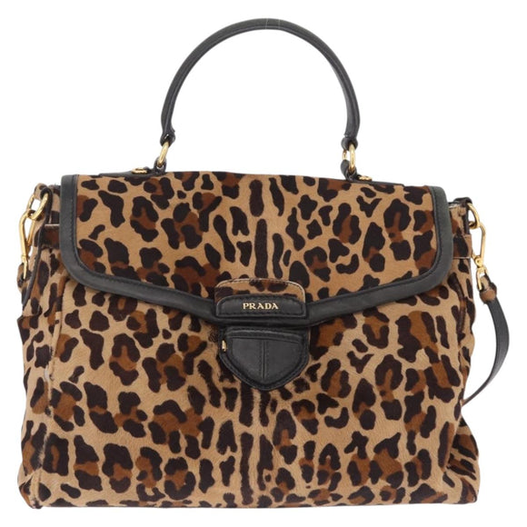 PRADA Hand Bag Harako leather 2way Beige Gold Auth 207985