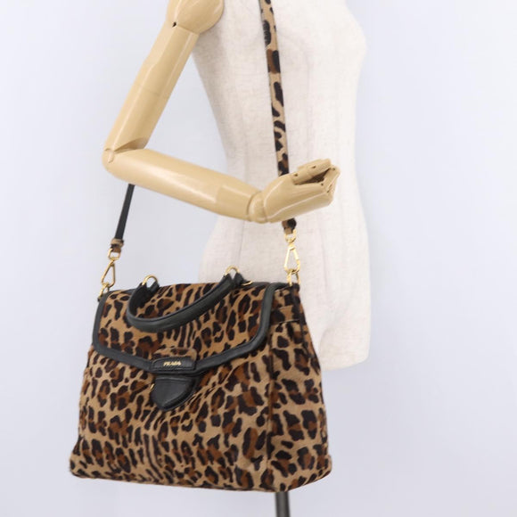 PRADA Hand Bag Harako leather 2way Beige Gold Auth 207985