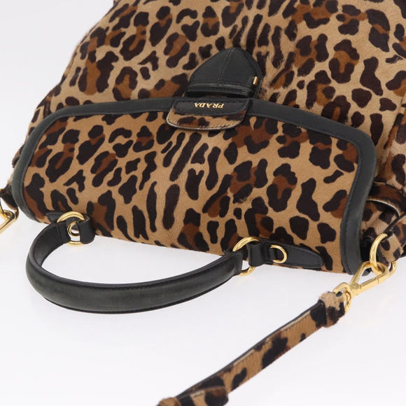 PRADA Hand Bag Harako leather 2way Beige Gold Auth 207985