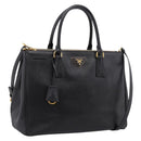 PRADA Galleria Hand Bag Saffiano leather 2way Black Gold Auth 207986V-1
