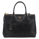 PRADA Galleria Hand Bag Saffiano leather 2way Black Gold Auth 207986V-2