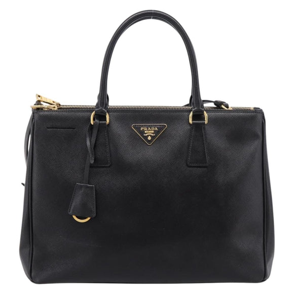 PRADA Galleria Hand Bag Saffiano leather 2way Black Gold Auth 207986V