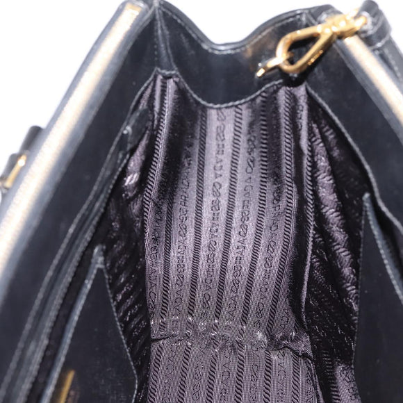 PRADA Galleria Hand Bag Saffiano leather 2way Black Gold Auth 207986V