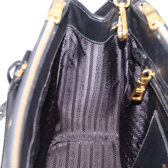 PRADA Galleria Hand Bag Saffiano leather 2way Black Gold Auth 207986V