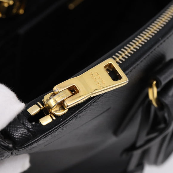 PRADA Galleria Hand Bag Saffiano leather 2way Black Gold Auth 207986V
