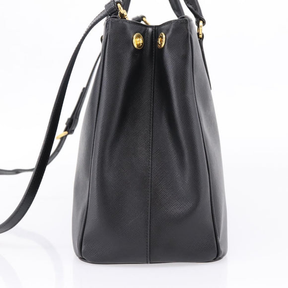 PRADA Galleria Hand Bag Saffiano leather 2way Black Gold Auth 207986V