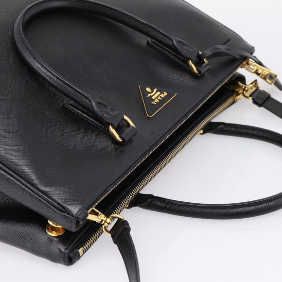 PRADA Galleria Hand Bag Saffiano leather 2way Black Gold Auth 207986V