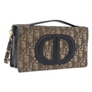 Christian Dior Trotter Canvas Chain Shoulder Bag Navy Gold Auth 207989-1
