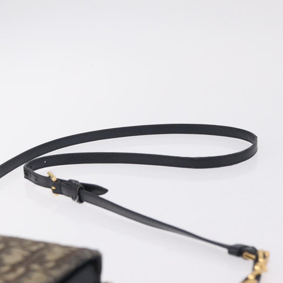 Christian Dior Trotter Canvas Chain Shoulder Bag Navy Gold Auth 207989