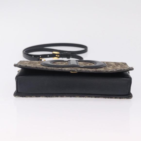 Christian Dior Trotter Canvas Chain Shoulder Bag Navy Gold Auth 207989