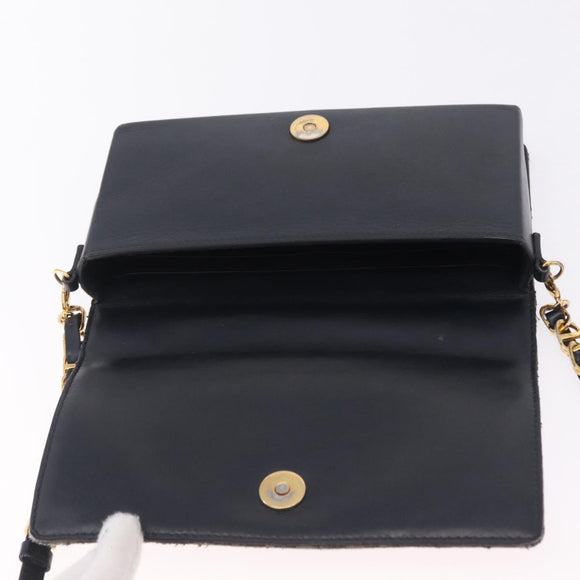 Christian Dior Trotter Canvas Chain Shoulder Bag Navy Gold Auth 207989