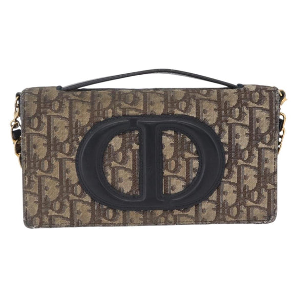 Christian Dior Trotter Canvas Chain Shoulder Bag Navy Gold Auth 207989