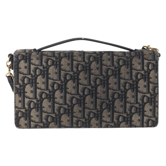 Christian Dior Trotter Canvas Chain Shoulder Bag Navy Gold Auth 207989