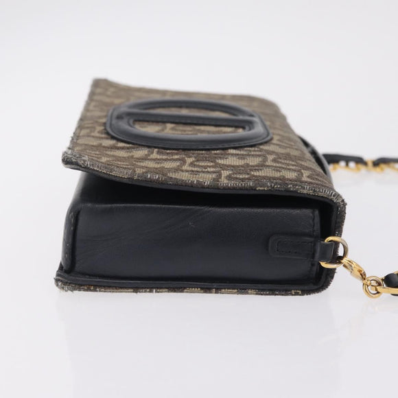 Christian Dior Trotter Canvas Chain Shoulder Bag Navy Gold Auth 207989