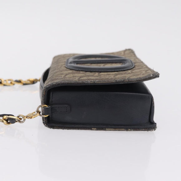 Christian Dior Trotter Canvas Chain Shoulder Bag Navy Gold Auth 207989
