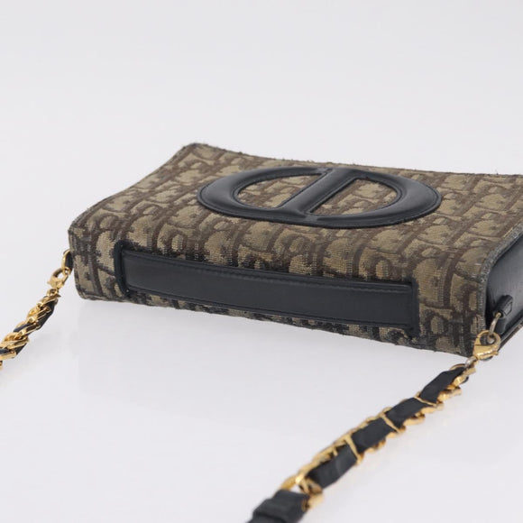 Christian Dior Trotter Canvas Chain Shoulder Bag Navy Gold Auth 207989