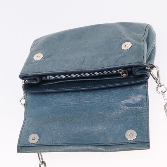 Miu Miu Matelasse Chain Shoulder Bag Vitellolux Blue Silver Auth 207991A